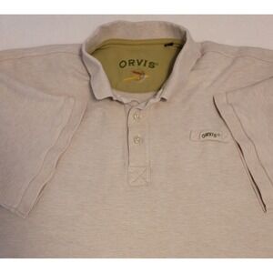 Orvis Polo Shirt Mens XL Tan Short Sleeve Cotton Pique Fly Fishing Logo Casual